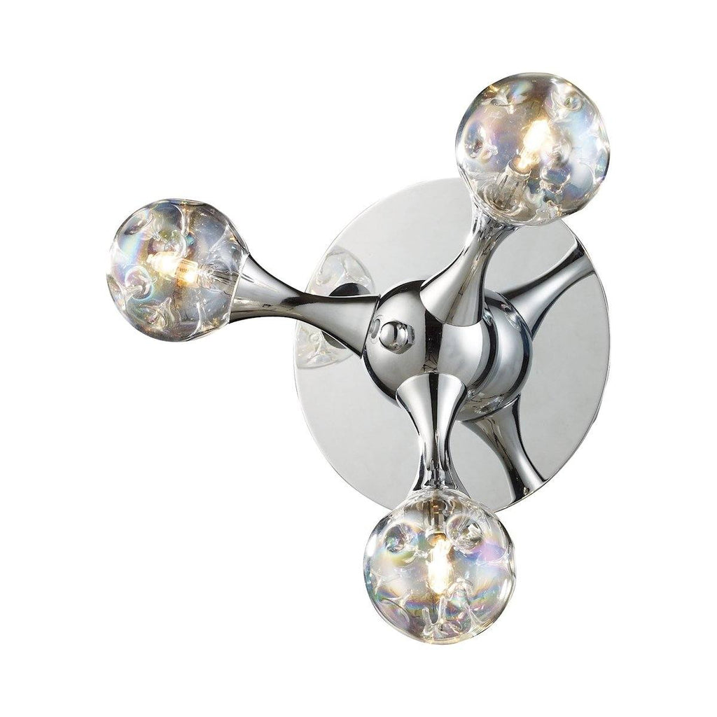 Molecular 3 Light Wall Sconce In Chrome And Iridescent Glass Wall Sconce Elk Lighting 