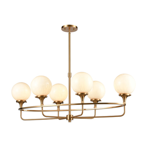 Beverly Hills 6-Light Island Light in Satin Brass with White Feathered Glass
