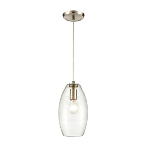 Ebbtide 1-Light Mini Pendant in Satin Nickel with Clear and Lightly Textured Glass