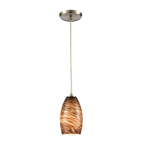Tornado 1-Light Mini Pendant in Satin Nickel with Brown Toned and Gold Speckled Glass