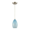 Planetario 1-Light Mini Pendant in Satin Nickel with Swirling Blue and White glass
