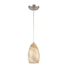 Planetario 1-Light Mini Pendant in Satin Nickel with Swirling Beige and Tan Glass