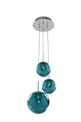 Meteor 3 Light Chrome Pendant with Aqua Glass Ceiling Kalco Aqua 