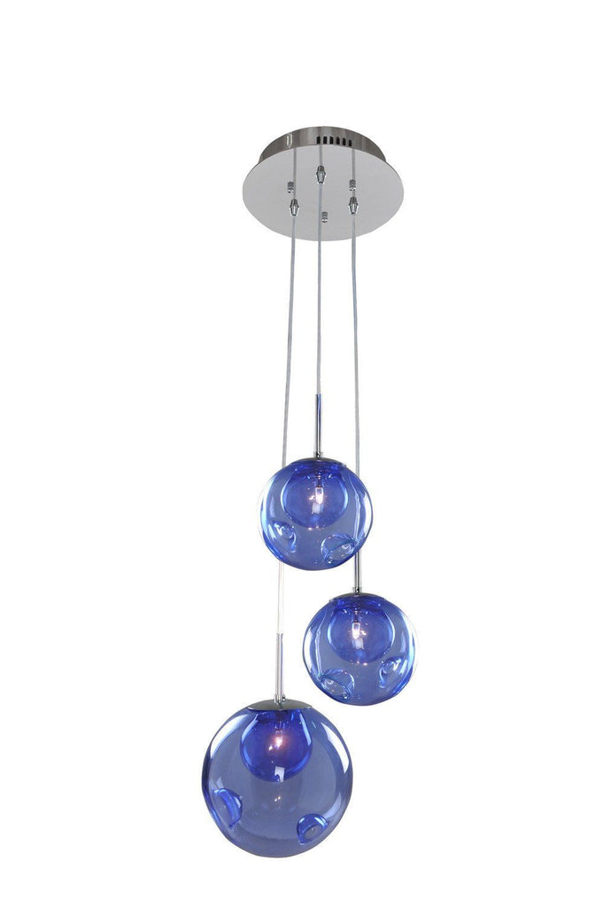 Meteor 3 Light Chrome and Sapphire Multi Pendant Ceiling Kalco Sapphire 