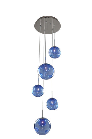 Meteor 15"w Chrome 5 Light Multi Pendant - Sapphire Glass Ceiling Kalco Sapphire 
