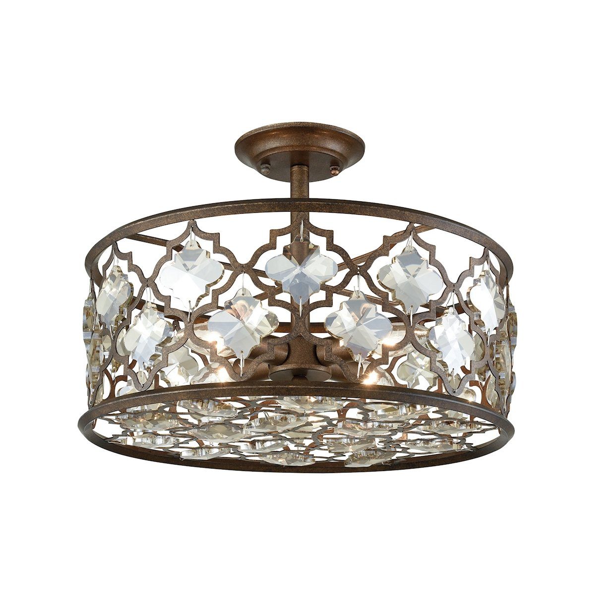 Armand 4 Light Semi Flush In Weathered Bronze With Champagne Plated Crystal Semi Flushmount Elk Lighting 