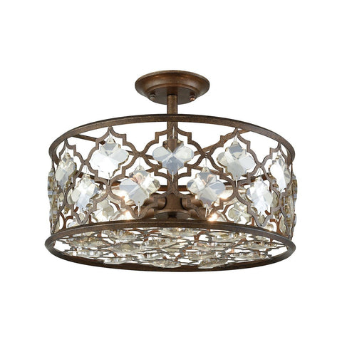 Armand 4 Light Semi Flush In Weathered Bronze With Champagne Plated Crystal Semi Flushmount Elk Lighting 