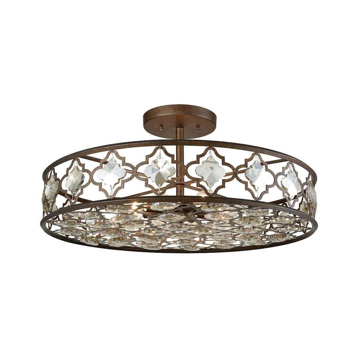 Armand 8 Light Semi Flush In Weathered Bronze With Champagne Plated Crystal Semi Flushmount Elk Lighting 