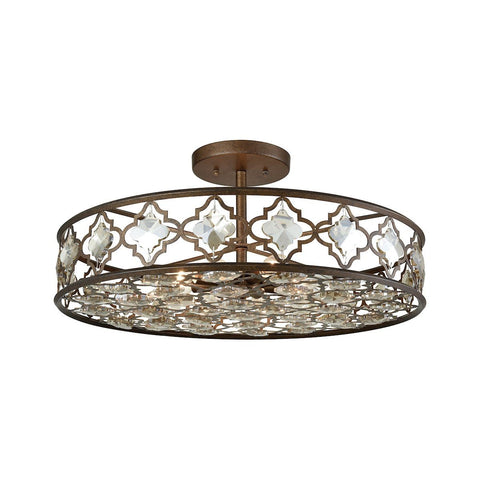 Armand 8 Light Semi Flush In Weathered Bronze With Champagne Plated Crystal Semi Flushmount Elk Lighting 