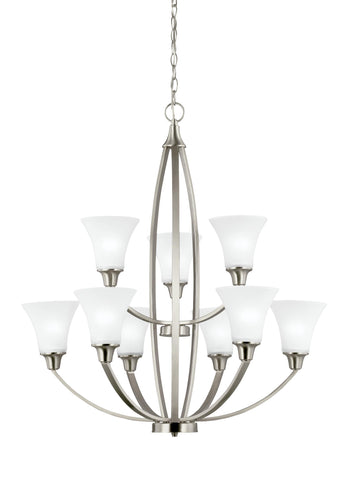 Metcalf Nine Light Chandelier - Brushed Nickel Ceiling Sea Gull Lighting 