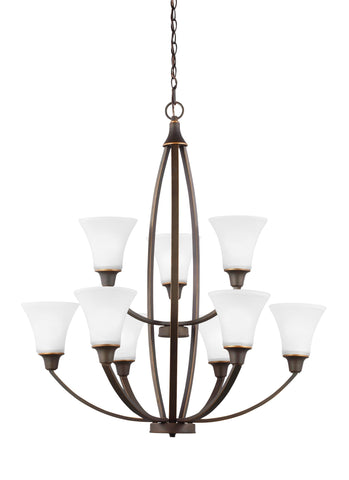 Metcalf Nine Light LED Chandelier - Autumn Bronze Ceiling Sea Gull Lighting 