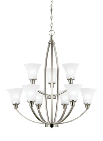 Metcalf Nine Light LED Chandelier - Brushed Nickel Ceiling Sea Gull Lighting 