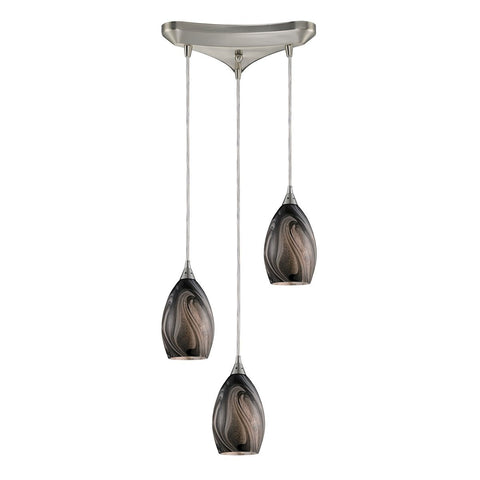 Formations 3 Light Pendant In Satin Nickel And Ashflow Glass Ceiling Elk Lighting 