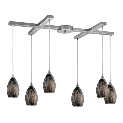 Formations 6 Light Pendant In Satin Nickel And Ashflow Glass Ceiling Elk Lighting 