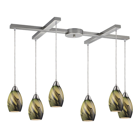 Formations 6 Light Pendant In Satin Nickel And Planetary Glass Ceiling Elk Lighting 