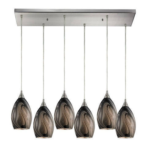 Formations 6 Light Pendant In Satin Nickel And Ashflow Glass Ceiling Elk Lighting 