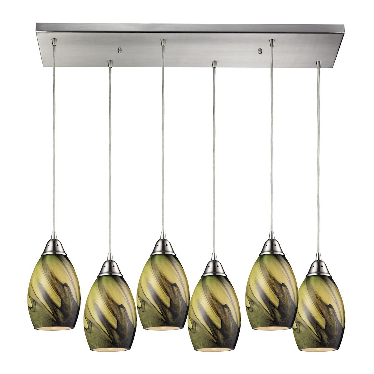 Formations 6 Light Pendant In Satin Nickel And Planetary Glass Ceiling Elk Lighting 
