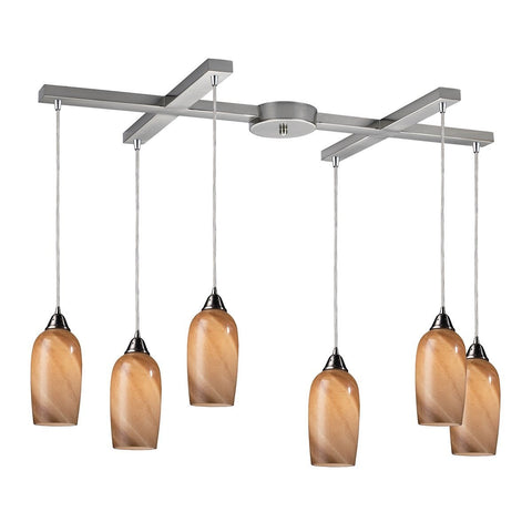 Sandstone 6 Light Pendant In Satin Nickel Ceiling Elk Lighting 