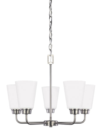 Kerrville Five Light Chandelier - Brushed Nickel Ceiling Sea Gull Lighting 