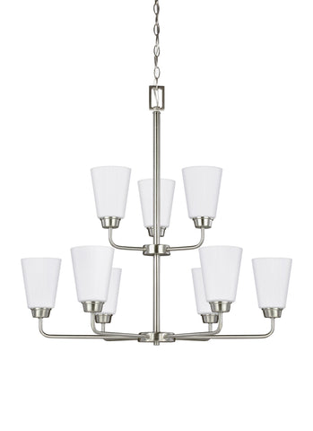 Kerrville Nine Light Chandelier - Brushed Nickel Ceiling Sea Gull Lighting 