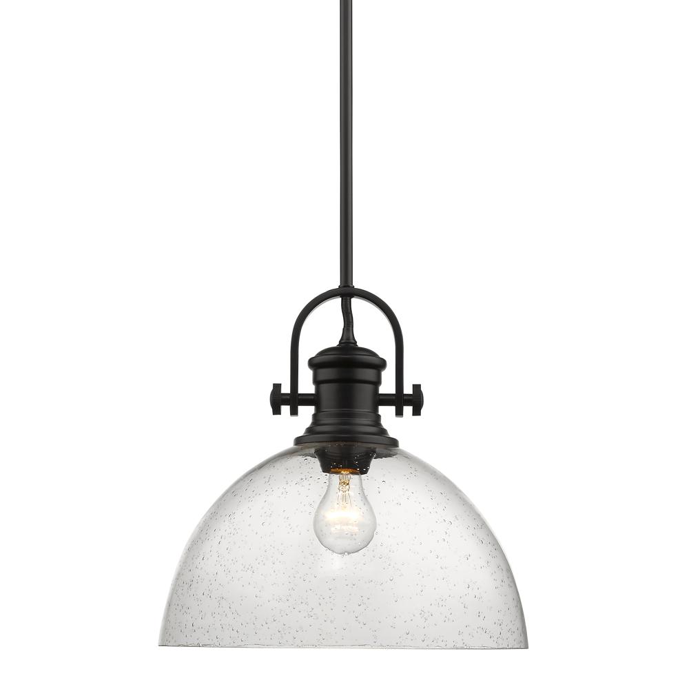 Hines 14"w Pendant in Black with Seeded Glass Ceiling Golden Lighting 