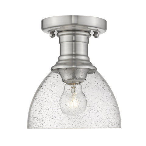 Hines 7"w Semi-flush in Pewter with Seeded Glass Ceiling Golden Lighting 