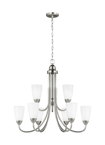 Seville Nine Light Chandelier - Brushed Nickel Ceiling Sea Gull Lighting 