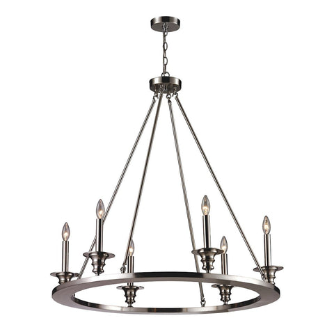 Port Solerno 6 Light Chandelier In Satin Nickel Ceiling Elk Lighting 