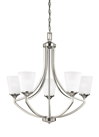 Hanford Five Light Chandelier - Brushed Nickel Ceiling Sea Gull Lighting 