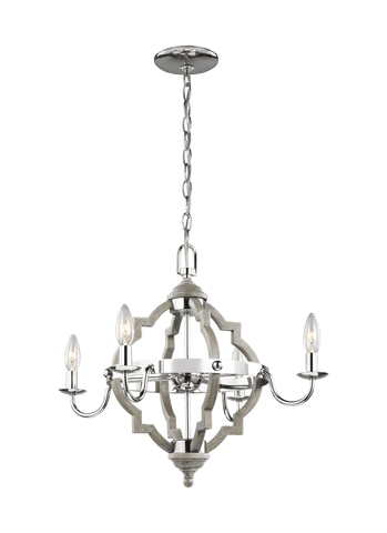 Socorro Four Light Chandelier - Washed Pine / Chrome Ceiling Sea Gull Lighting 