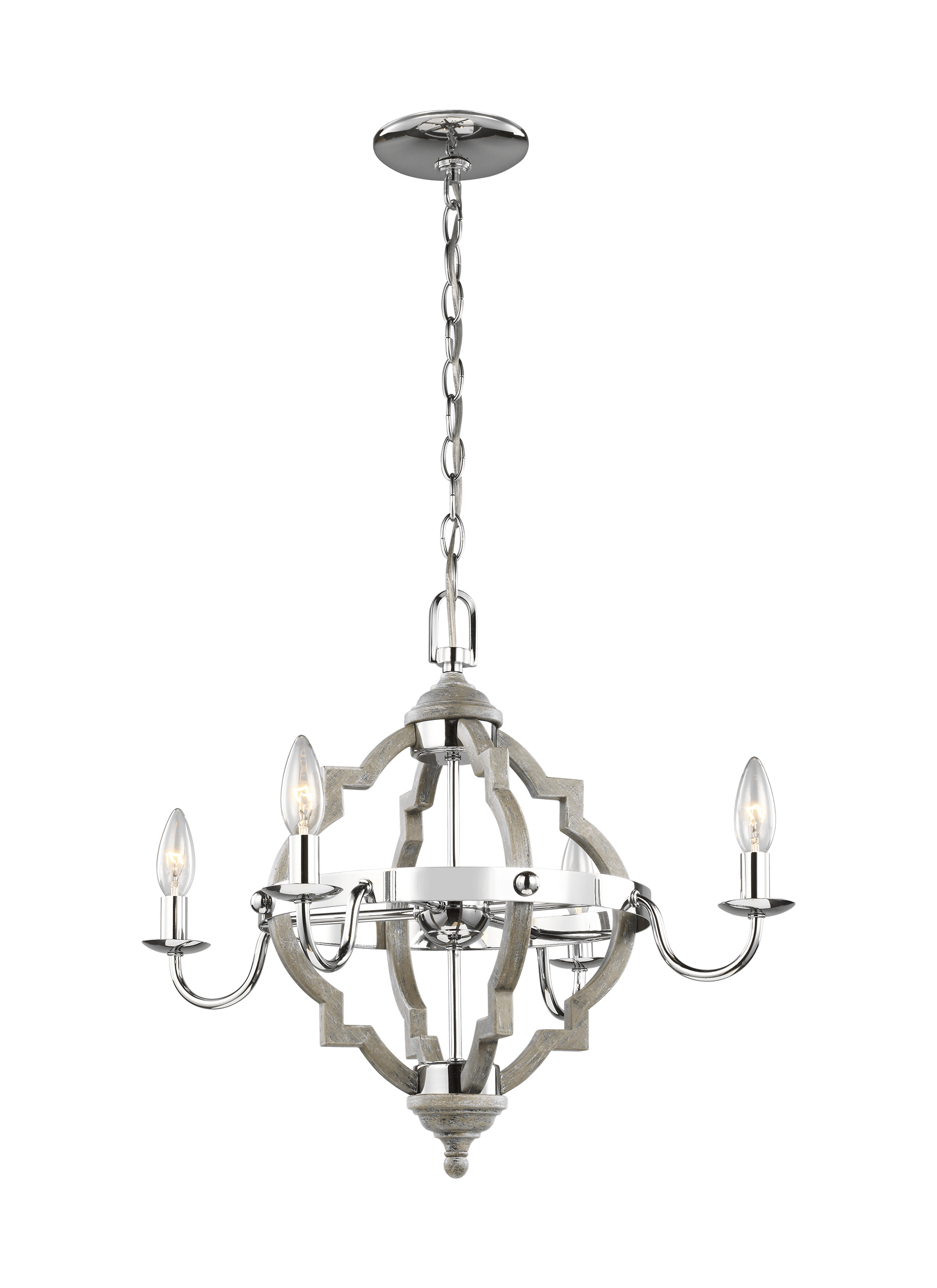 Socorro Four Light LED Chandelier - Washed Pine / Chrome Ceiling Sea Gull Lighting 