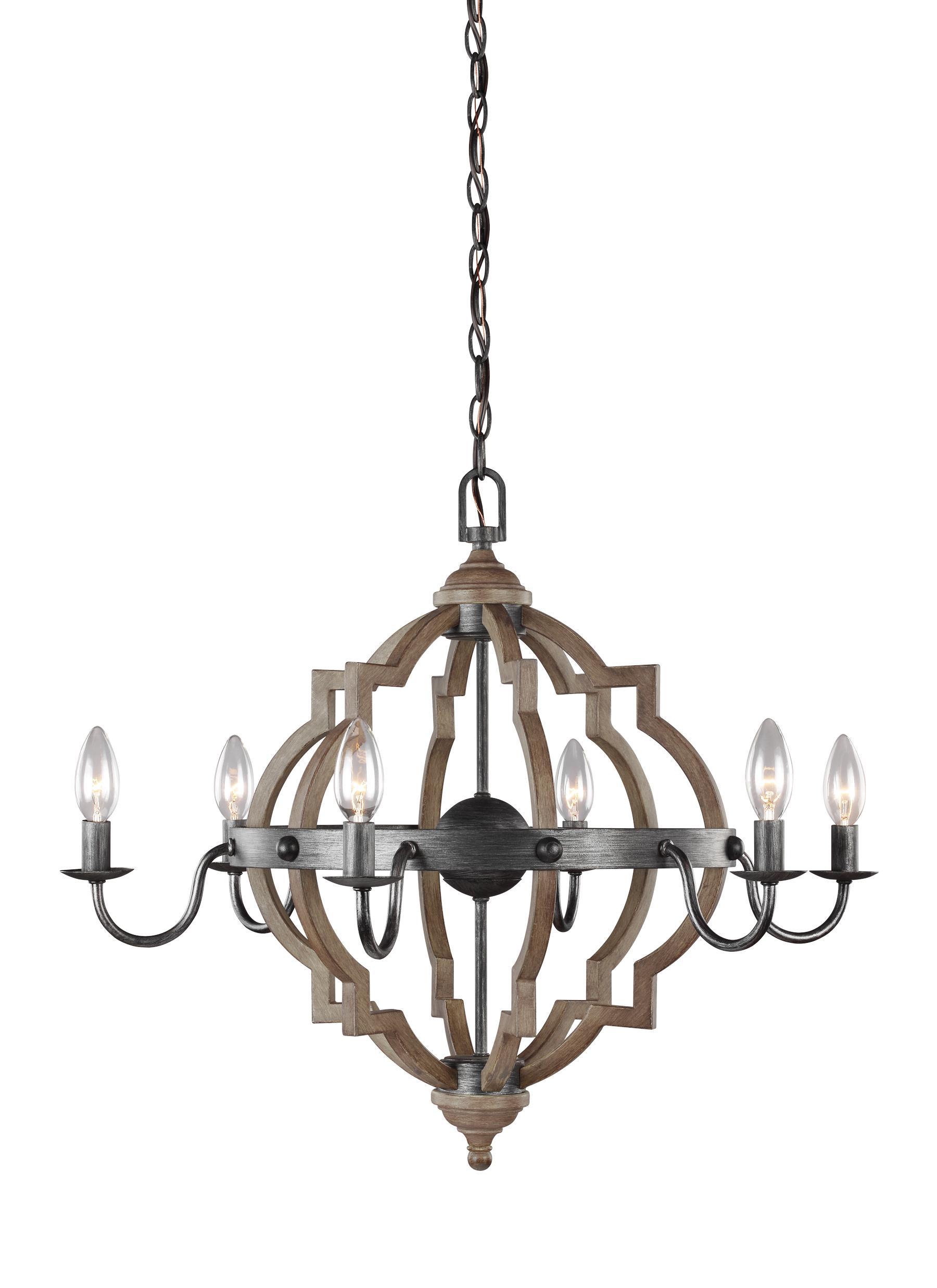 Socorro Six Light Chandelier - Stardust / Cerused Oak Ceiling Sea Gull Lighting 