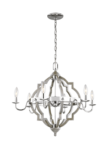 Socorro Six Light Chandelier - Washed Pine / Chrome Ceiling Sea Gull Lighting 