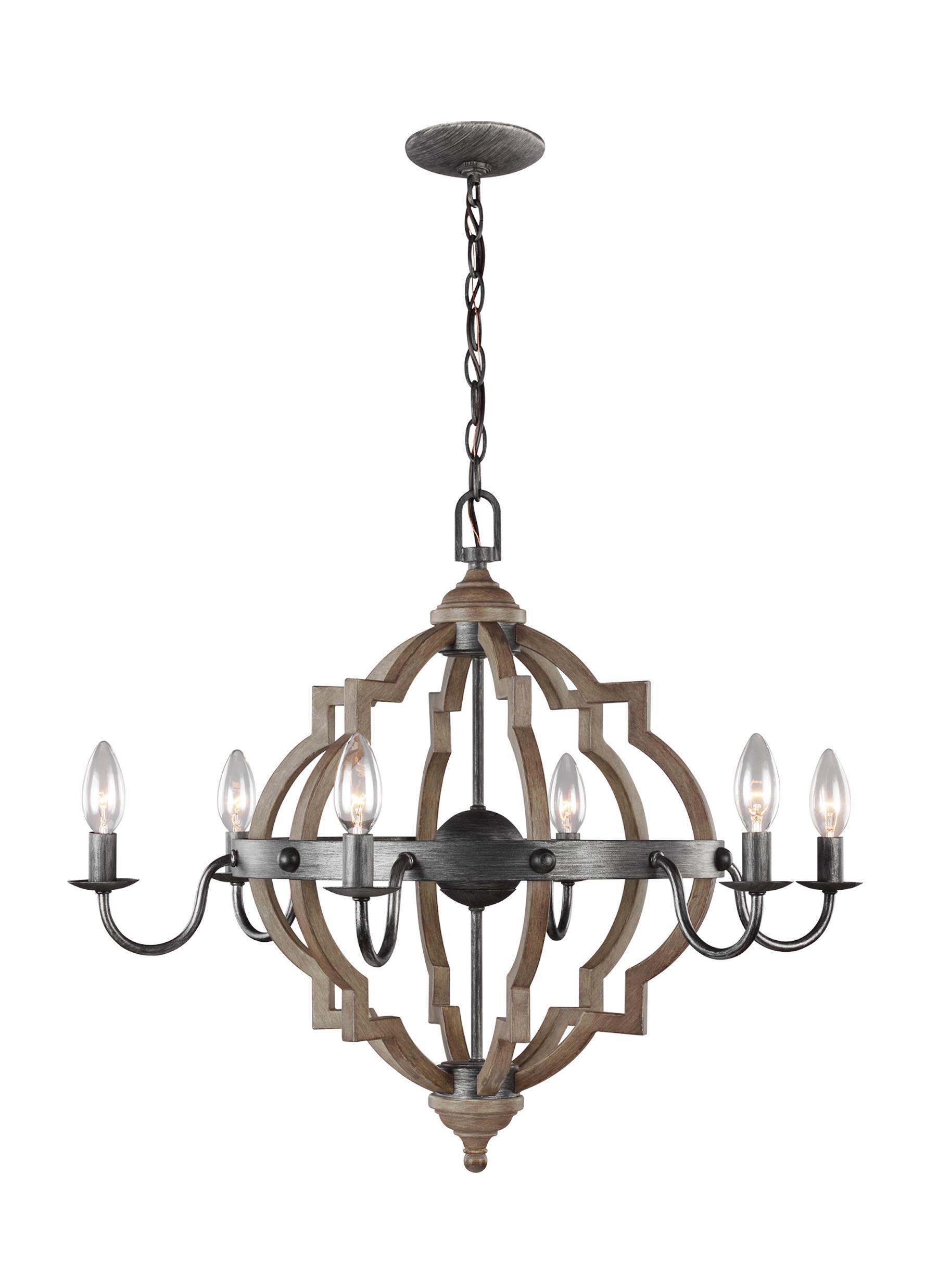 Socorro Six Light LED Chandelier - Stardust / Cerused Oak Ceiling Sea Gull Lighting 