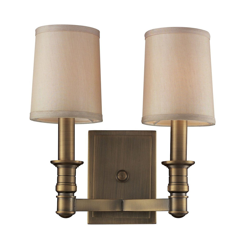 Baxter 2 Light Wall Sconce In Brushed Antique Brass Wall Sconce Elk Lighting 