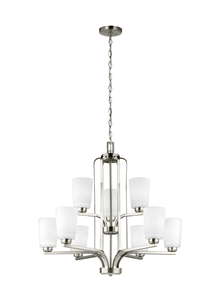 Franport Nine Light Chandelier - Brushed Nickel Ceiling Sea Gull Lighting 