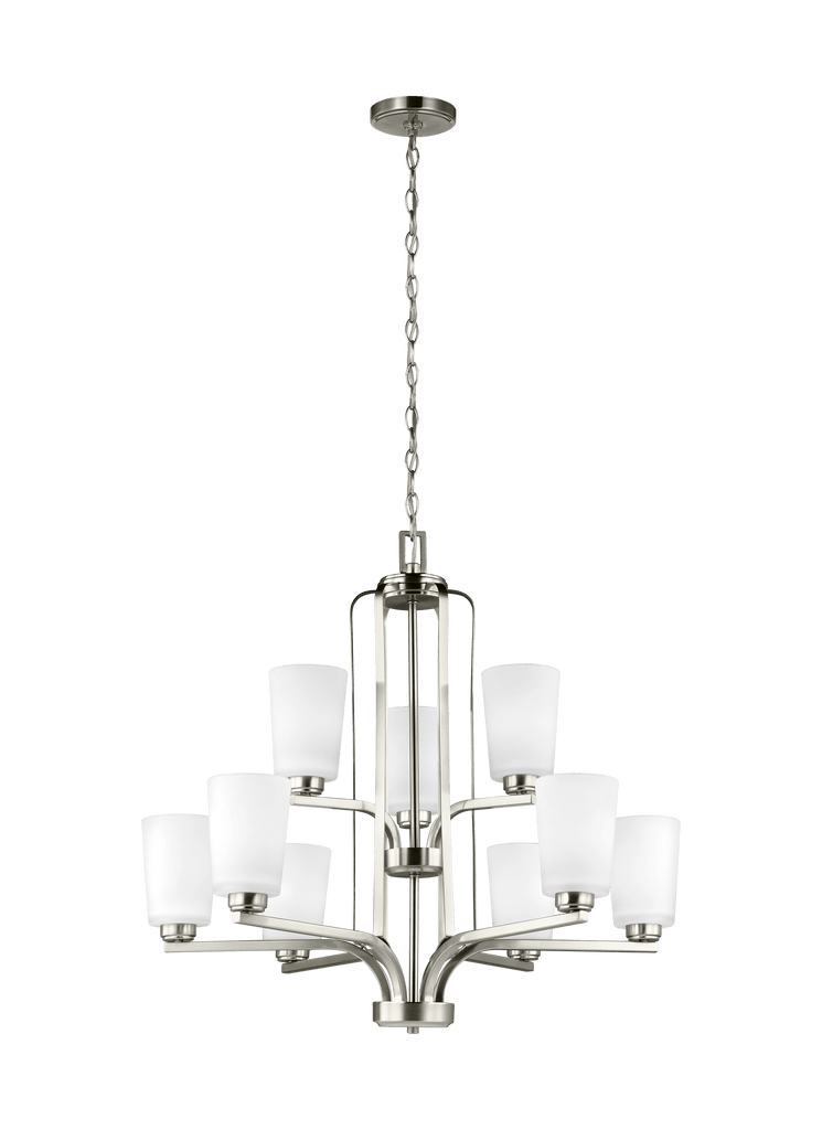 Franport Nine Light LED Chandelier - Brushed Nickel Ceiling Sea Gull Lighting 