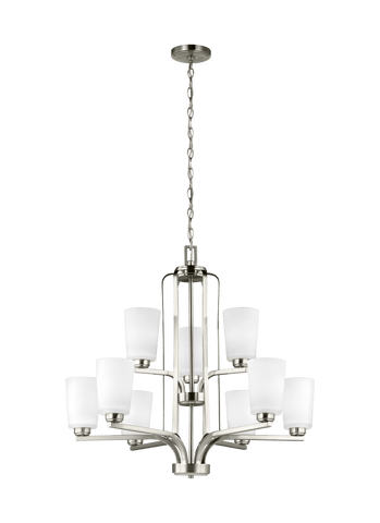 Franport Nine Light LED Chandelier - Brushed Nickel Ceiling Sea Gull Lighting 