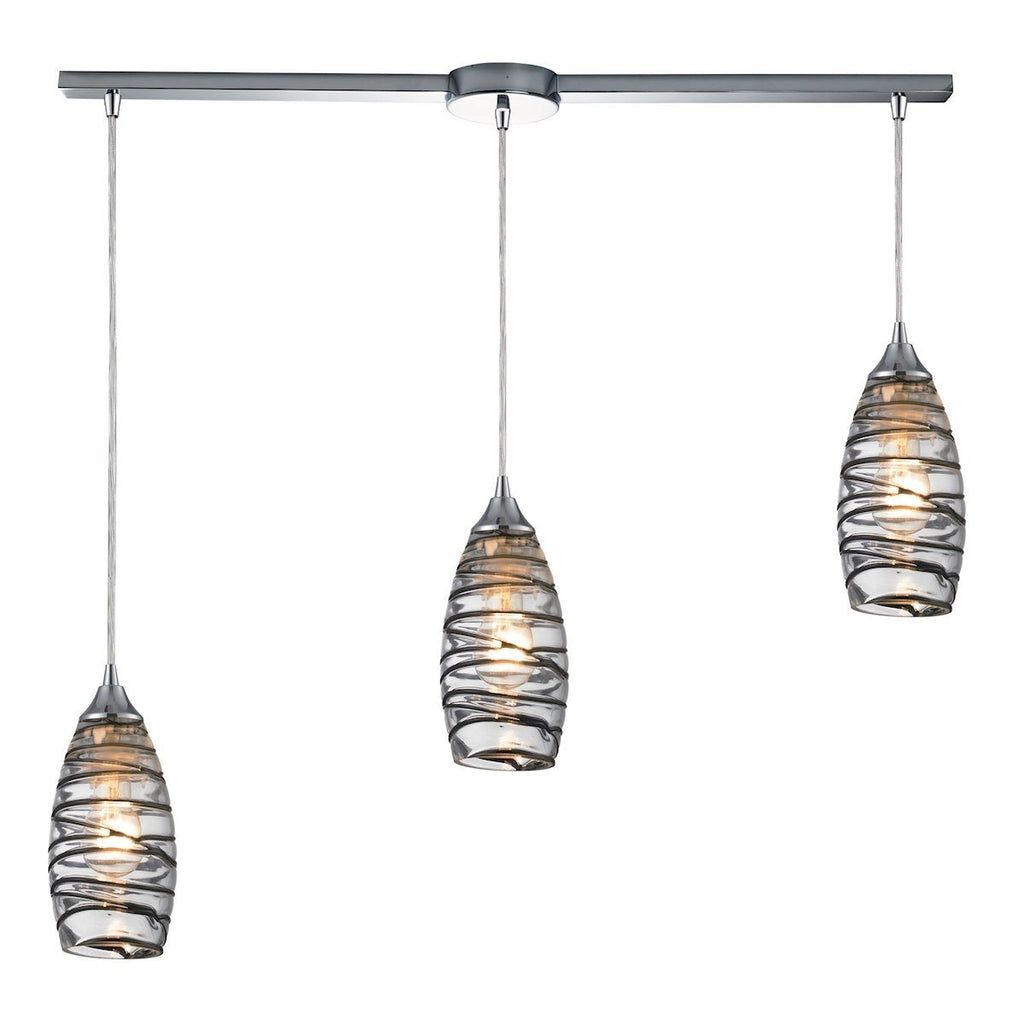 Twister 3 Light Pendant In Polished Chrome And Vine Wrap Glass Ceiling Elk Lighting 