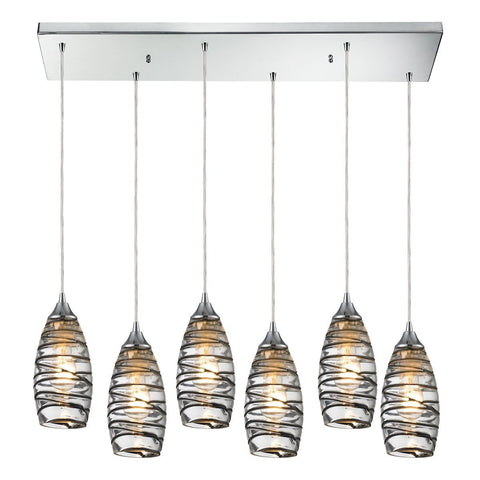 Twister 6 Light Pendant In Polished Chrome And Vine Wrap Glass Ceiling Elk Lighting 