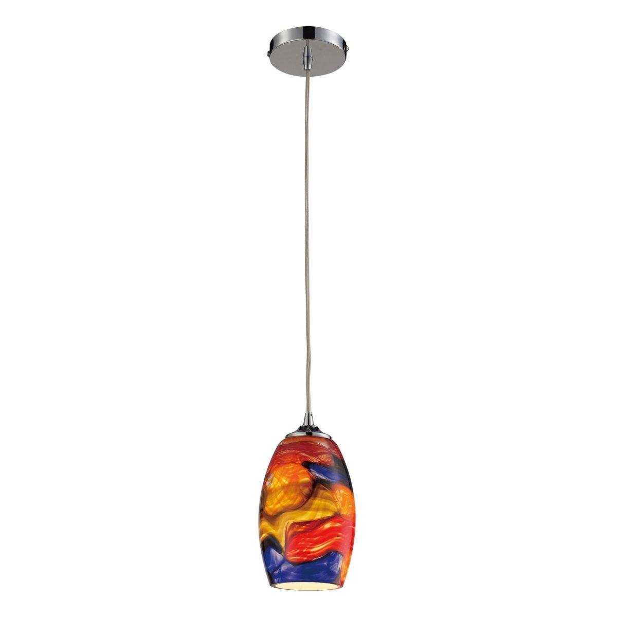 Surrealist LED Pendant In Polished Chrome And Multicolor Glass Ceiling Elk Lighting 