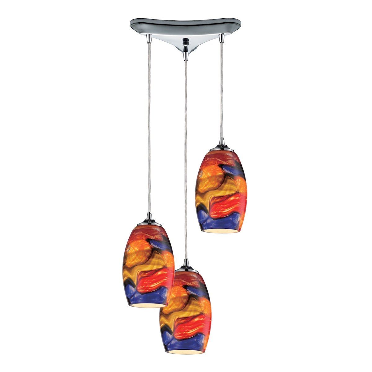 Surrealist 3 Light Pendant In Polished Chrome And Multicolor Glass Ceiling Elk Lighting 