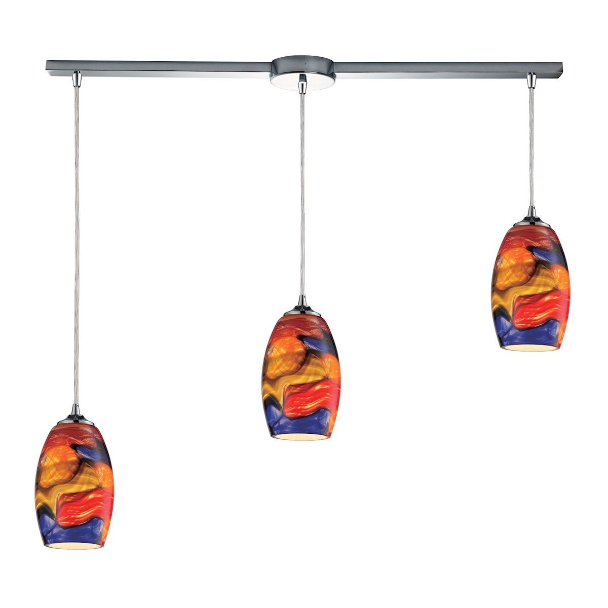 Surrealist 3 Light Pendant In Polished Chrome And Multicolor Glass Ceiling Elk Lighting 