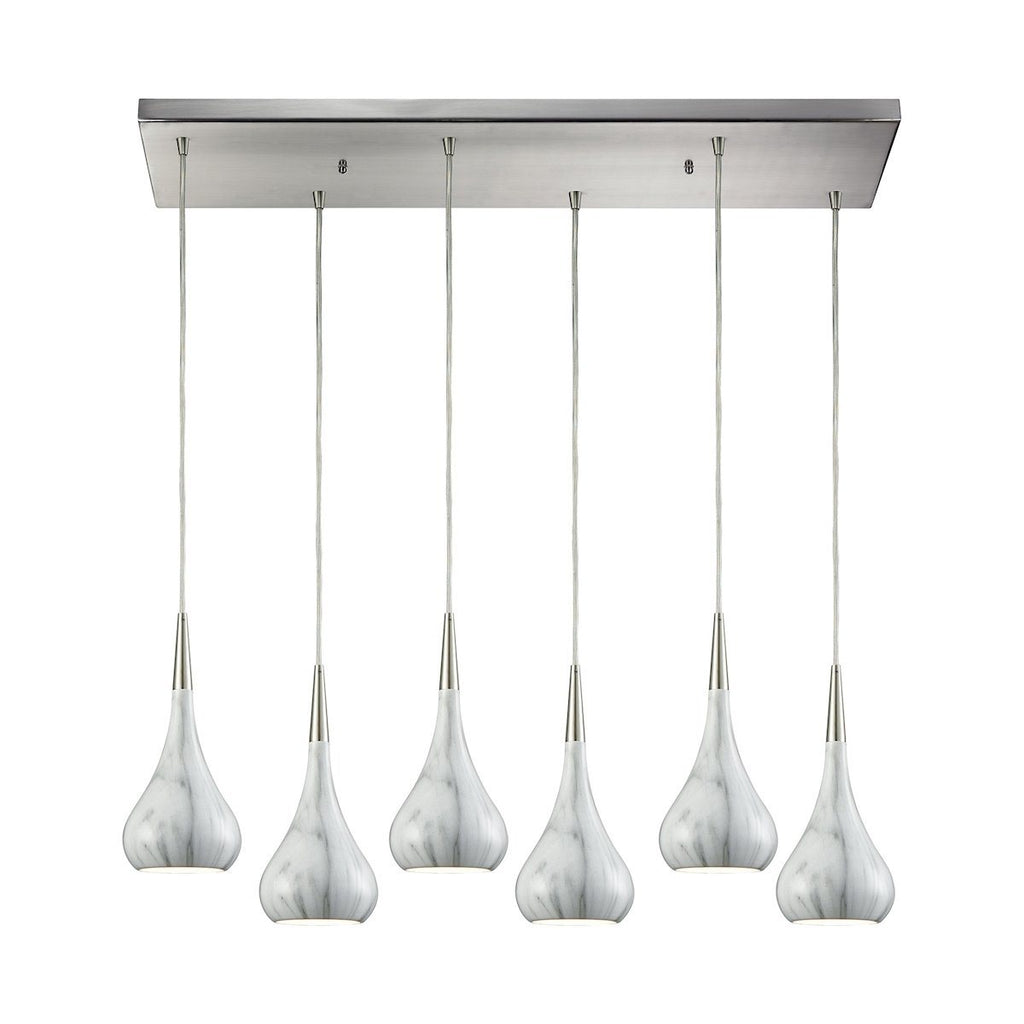 Lindsey 6 Light Rectangle Fixture In Satin Nickel With Marble Print Shade Ceiling Elk Lighting 