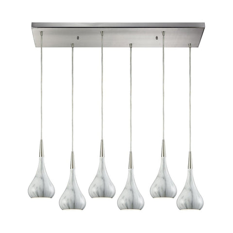 Lindsey 6 Light Rectangle Fixture In Satin Nickel With Marble Print Shade Ceiling Elk Lighting 