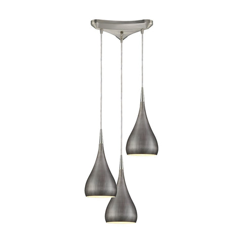 Lindsey 3 Light Triangle Pan Fixture In Satin Nickel With Weathered Zinc Shade Ceiling Elk Lighting 