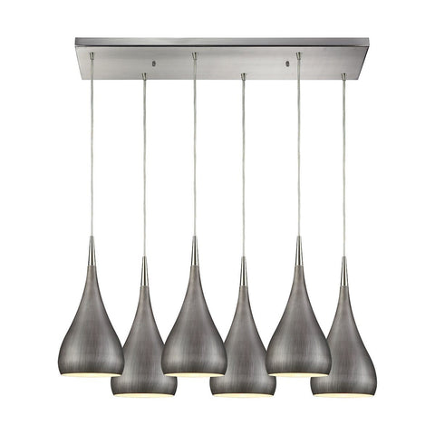 Lindsey 6 Light Rectangle Fixture In Satin Nickel With Weathered Zinc Shade Ceiling Elk Lighting 
