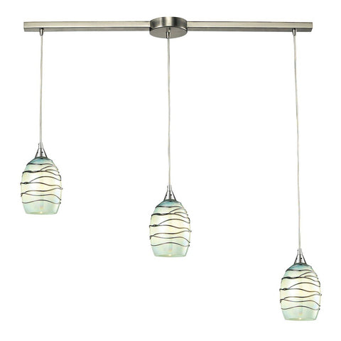 Vines 3 Light Pendant In Satin Nickel And Mint Glass Ceiling Elk Lighting 