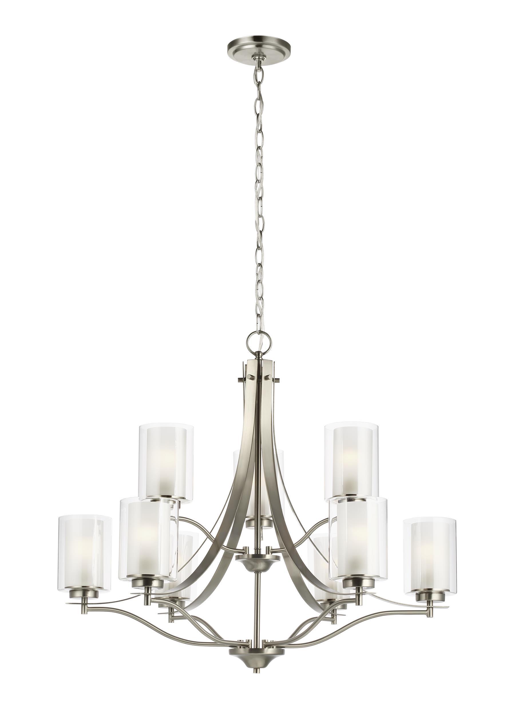 Elmwood Park Nine Light Chandelier - Brushed Nickel Ceiling Sea Gull Lighting 