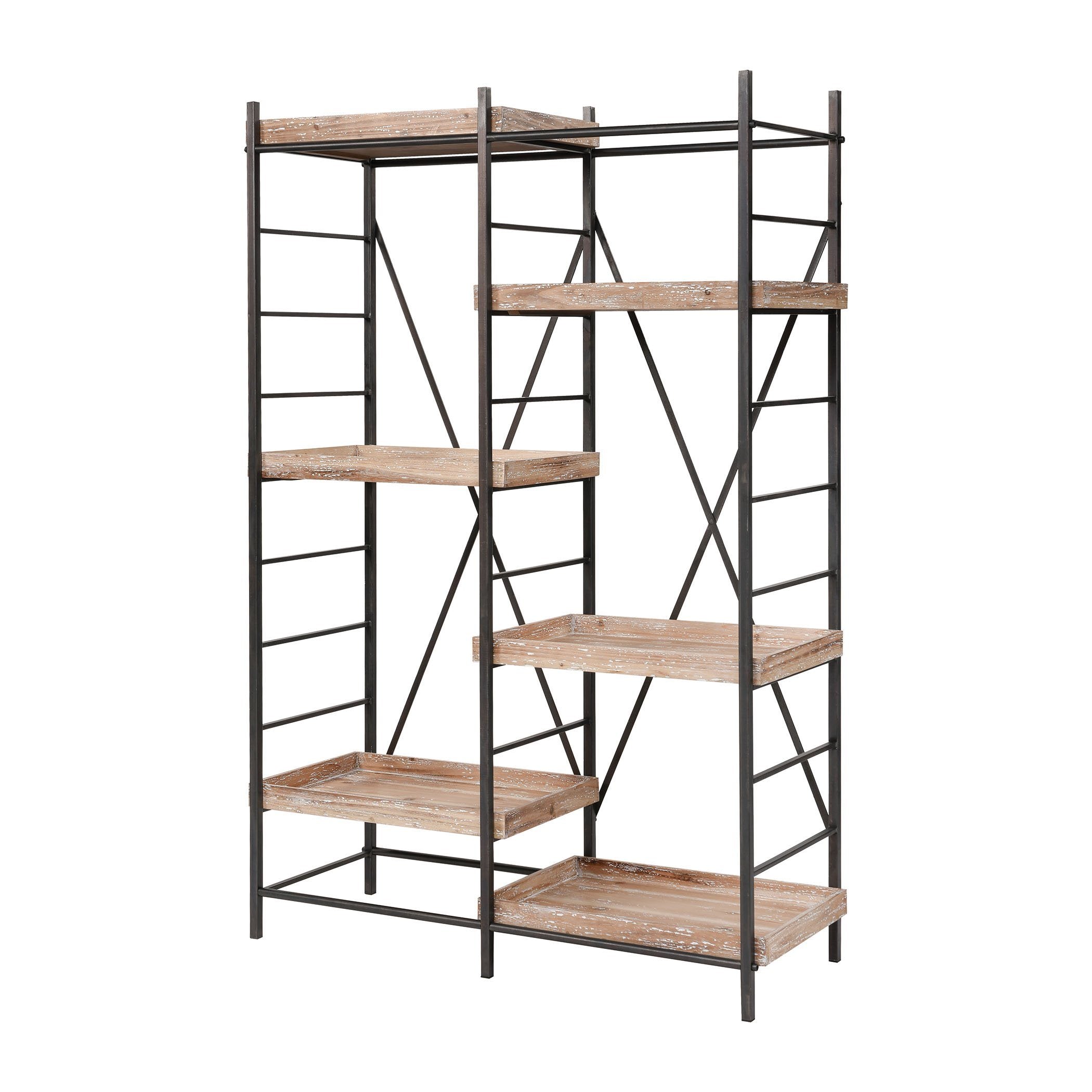 Tonka Staggered Shelving Unit in Natural Wood with White Antique and Bronze Furniture ELK Home 